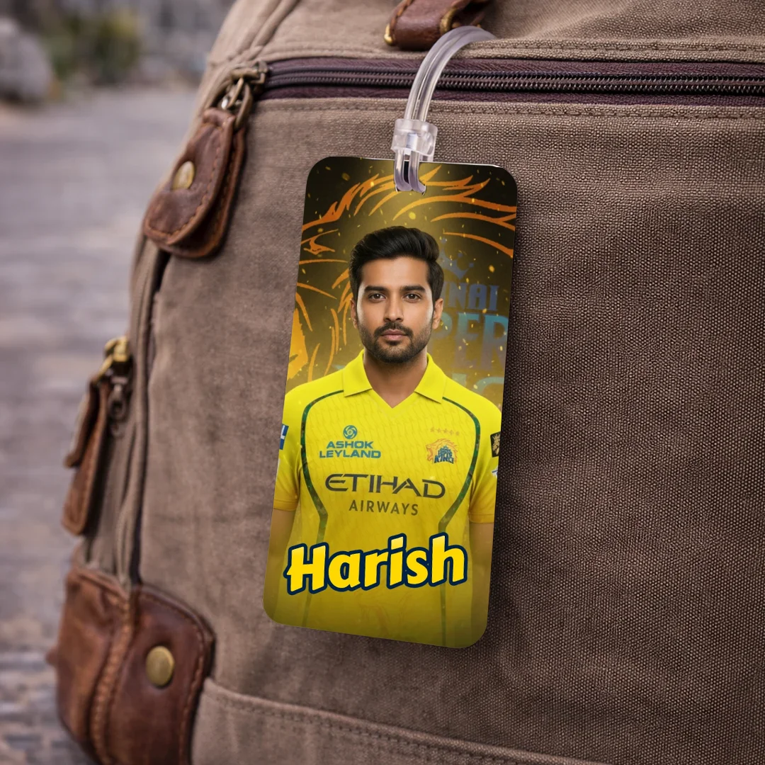 PBKS Fan AI Luggage Tag – Punjab Kings Travel Tag, Customisable with Your AI Avatar and Name, Personalised Tag for Men, Women, Kids – IPL Cricket Team Merchandise