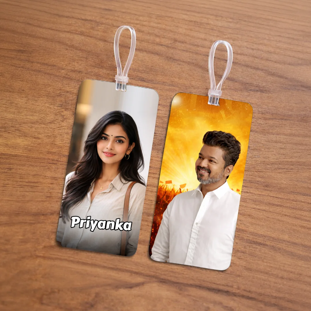 TVK Luggage Tag – Tamilaga Vettri Kazhagam Luggage Tag, Customisable with Your Photo and Name, Personalised Tag for Supporters & Fans – TVK Merchandise