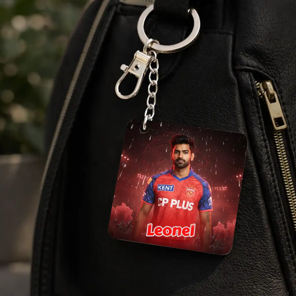 PBKS Fan AI Keychain – Punjab Kings Keychain, Customisable with Your AI Avatar and Name, Acrylic Keychain for Men, Women, Kids – IPL Cricket Team Merchandise